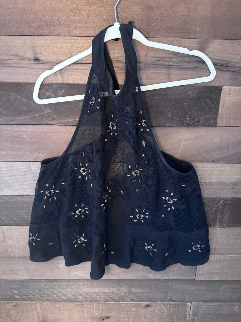 Free People Black Floral Eyelet Halter Crop Top - Women